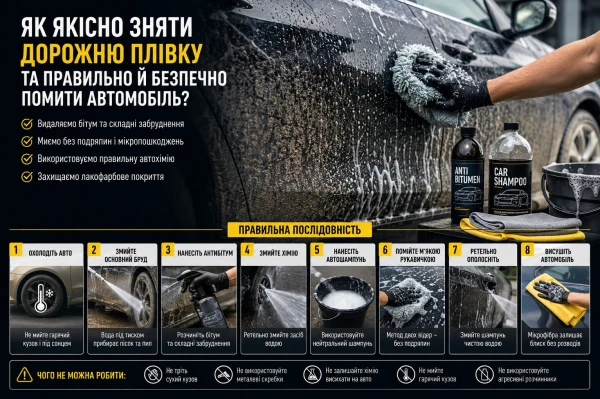 Як якісно зняти дорожню плівку та правильно й безпечно помити автомобіль?